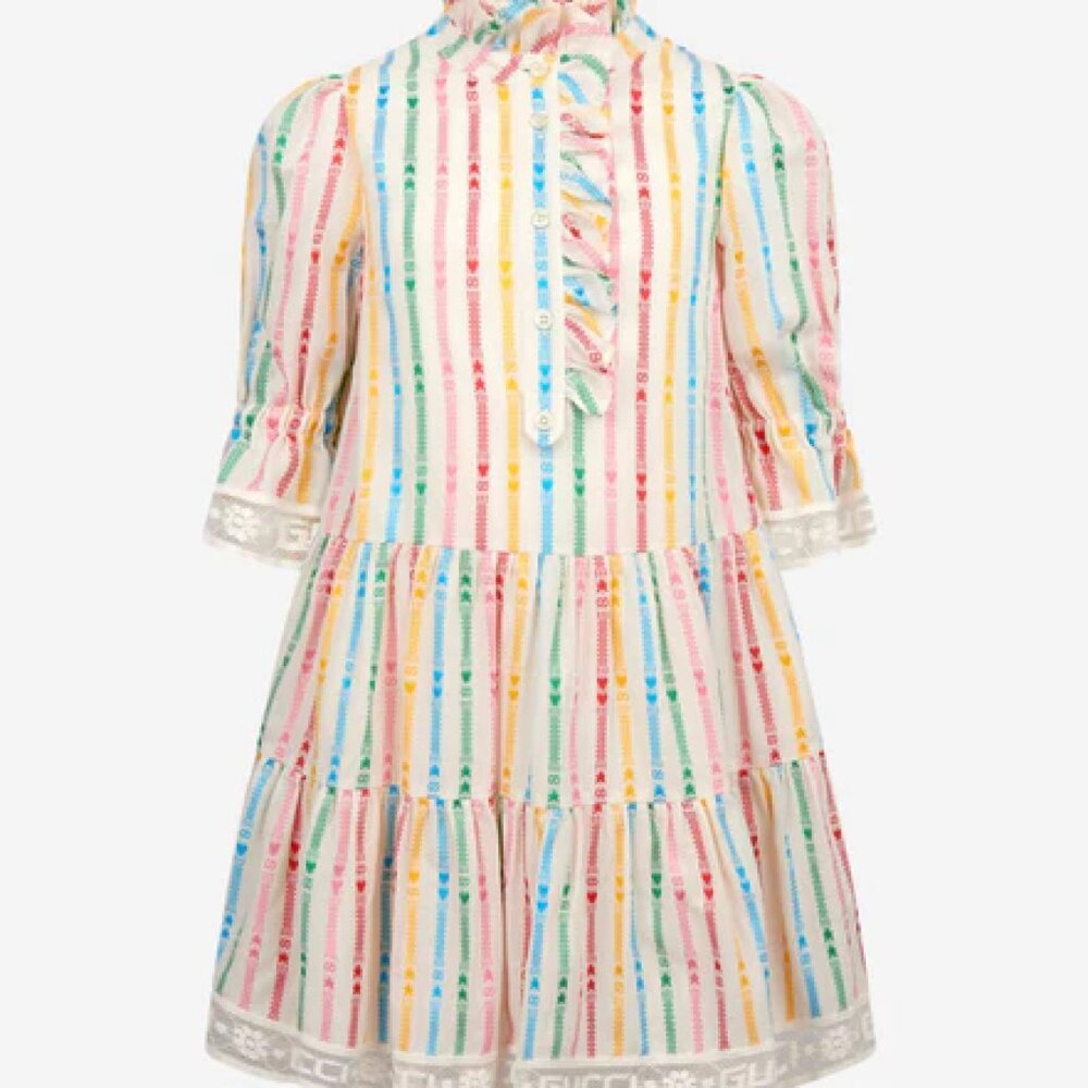 NWT Gucci Kids cotton Multicolor embroidered stripe dress size 12 - Picture 1 of 11